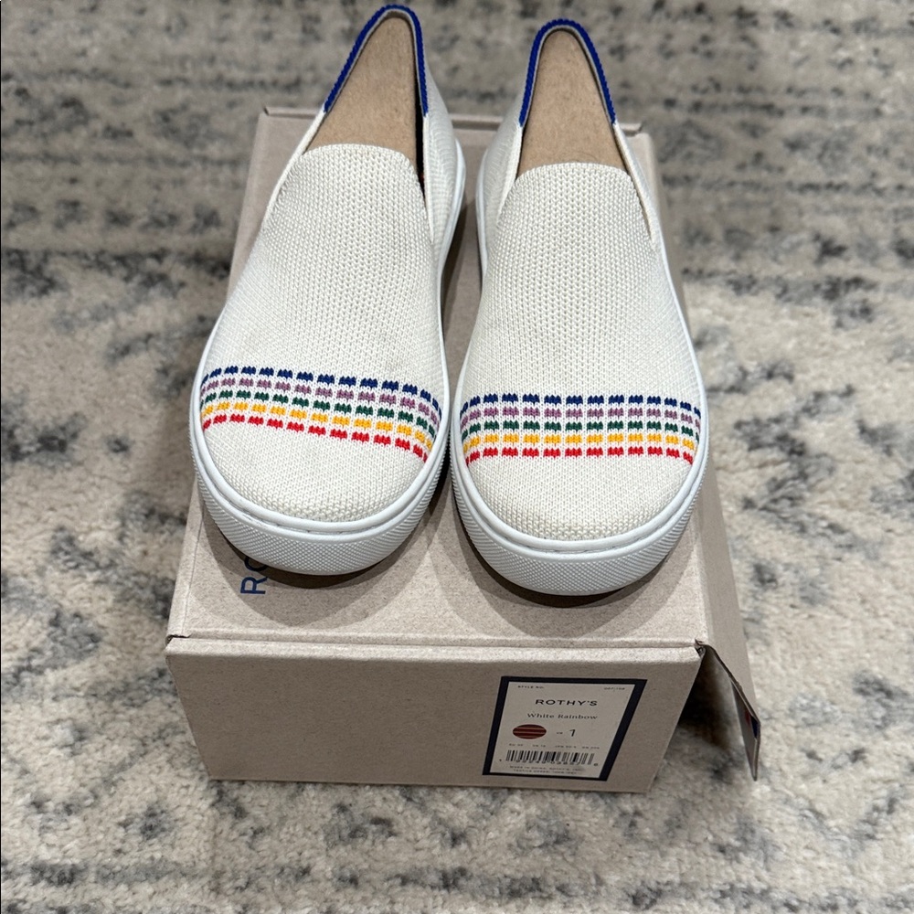Rothy’s Girls Sneakers - White Rainbow Size: 1